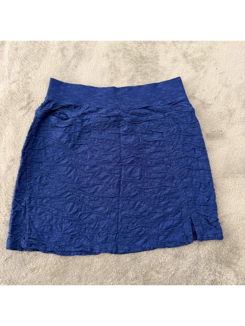 Toad & Co Samba Wave Navy Blue Textured Skirt Womens SMALL Cotton Tencel